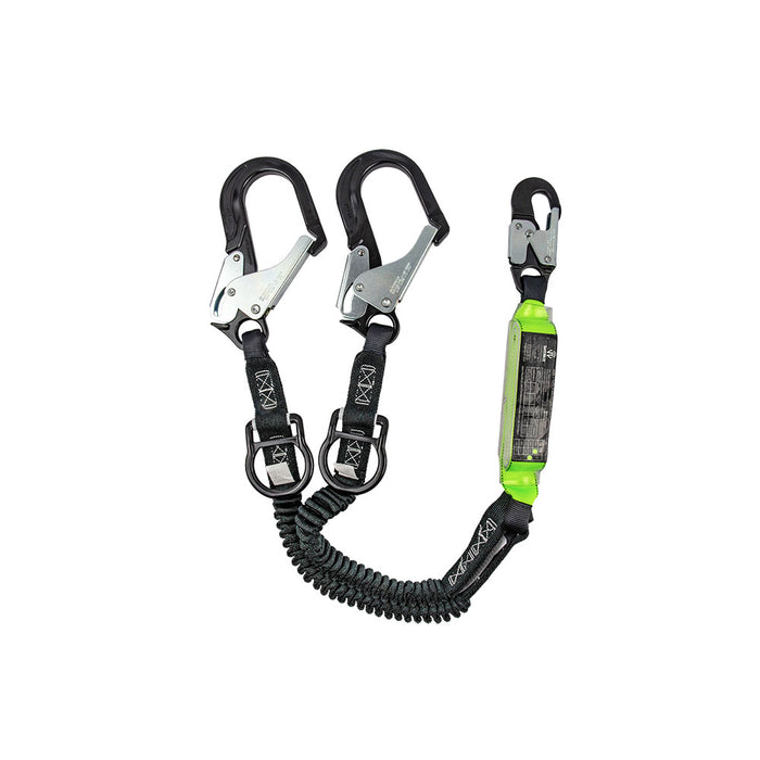 Safewaze FS-88761-FF-ALU 6' PRO+ 100% Dual-Leg Energy Absorbing Lanyard w/ Alum Rebar Hooks & Rescue Rings 12' Free Fall