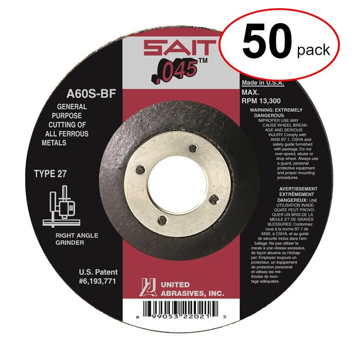 Sait 22021 - 4-1/2"X .045"X 7/8" Type 27 Cutoff Wheel -  (50Pack)