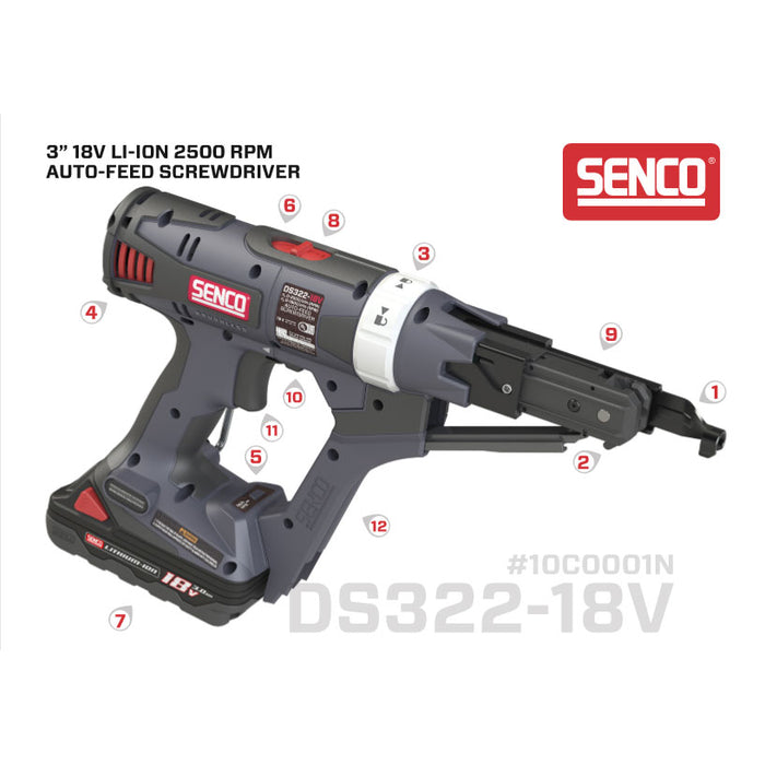 Senco DS322-18V 3" 18V Li-Ion 2500 RPM Auto-Feed Screwdriver (#10C0001N) - 2