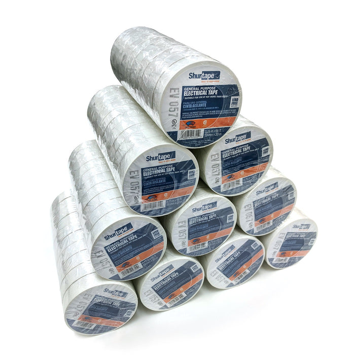 Shurtape 200783 EV 057C UL Listed Electrical Tape, White, 3/4in x 66ft, Case of 100