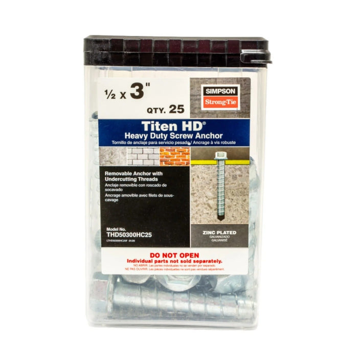 Simpson Strong-Tie THD50300H Titen HD (1/2" x 3") Heavy-Duty Screw Anchor - Zinc Plated (25 Pack) - 3