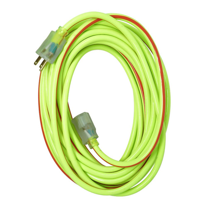 Southwire 2548SW0054 50' Extension Cord, 12/3 Gauge SJTW (Weather Resistant), Lime Green/Red, Low Energy Switch+