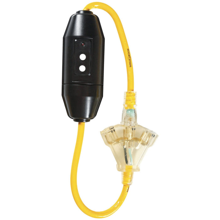 Southwire 2816 2' 12/3 15amp SJTW In-Line GFCI Heavy-Duty with Multi-Outlet (3) Power Light Block, Triple Tap GFI