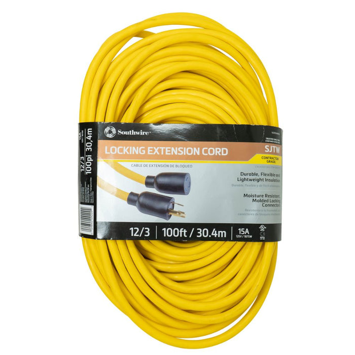 Southwire 9209SW8802 100' 12/3 Heavy Duty 15 Amp SJTW Twist-To-Lock Extension Cord - 3