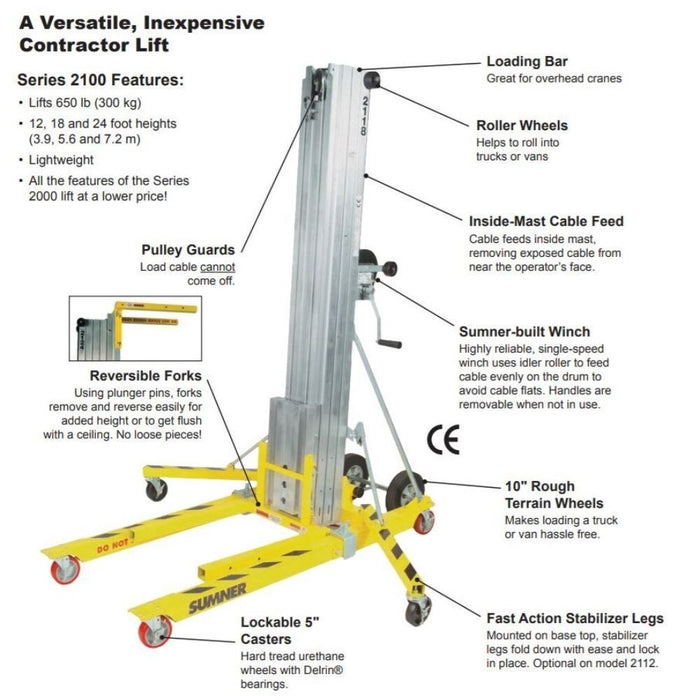 Sumner 783225 2112 12' Galvanized Series 2100 Contractor Lift, 650 lbs capacity - 2
