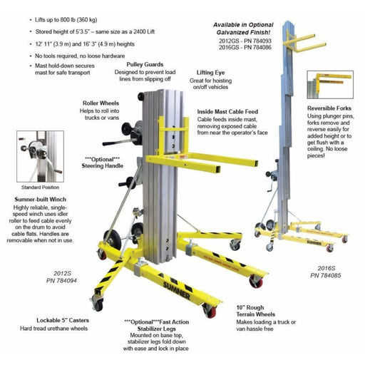 Sumner 784093 2012S 12' Short Stack Galvanized Material Lift, 800 lbs Capacity - 2