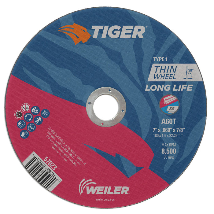 Weiler 57023 7" x .045" Tiger  Type 1 Thin Cutting Wheel, A60T, 7/8" A.H.