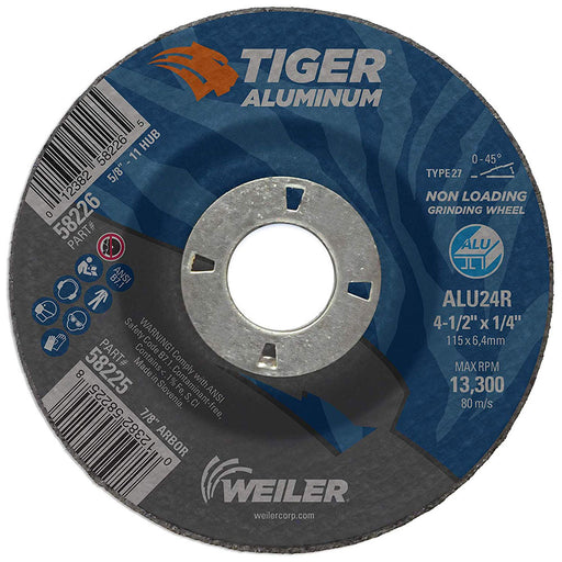 Weiler 58225 GW-4.5 X 1/4 X 7/8 ALU24R T27 Tiger Aluminum Grinding Wheel