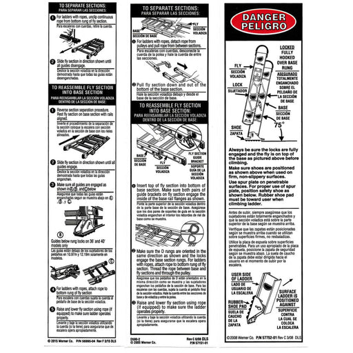 WERNER LAE100 Aluminum Extension Ladder Safety Labels