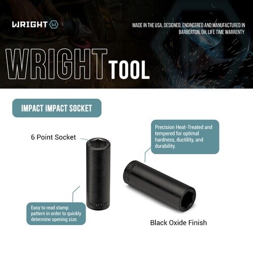 Wright Tool 39-07MM 3/8" Drive 6 Point Deep Metric Impact Socket 7mm - 2