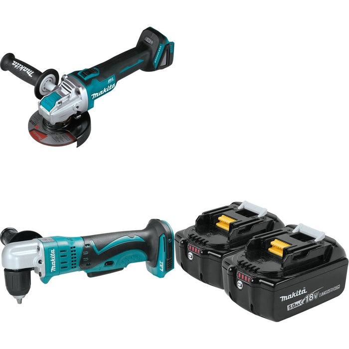 Makita XAD02Z 18V LXT Li-Ion 3/8" Angle Drill W/ XAG25Z 4-1/2" / 5" and BL1850B-2 5.0Ah Battery