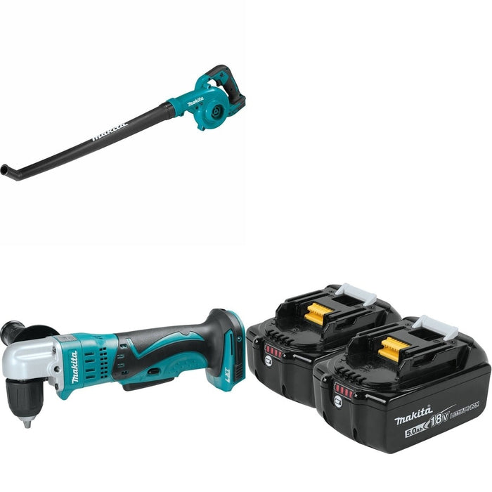 Makita XAD02Z 3/8" Angle Drill W/ XBU06Z Floor Blower and BL1850B-2 5.0Ah Battery, 2 Pack