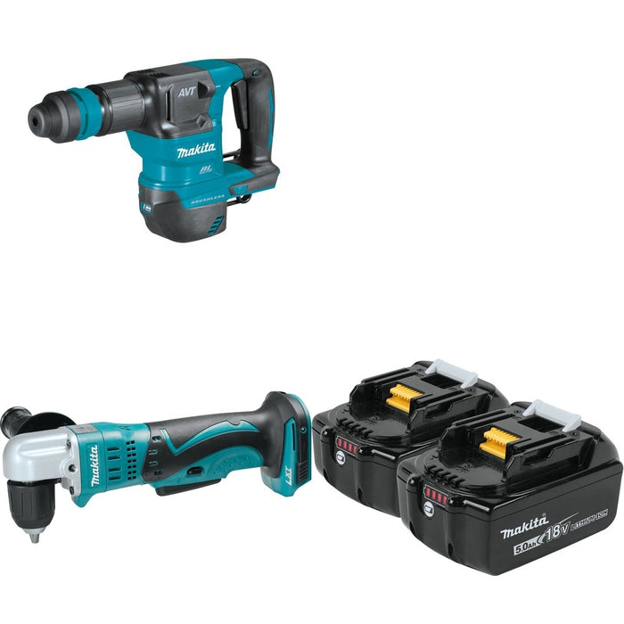 Makita XAD02Z 3/8" Angle Drill W/ XKH01Z 18V LXT AVT Power Scraper and BL1850B-2 5.0Ah Battery