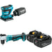 Makita XAD02Z 3/8" Angle Drill W/ XOB02Z 1/4 Sheet Finishing Sander and BL1850B-2 5.0Ah Battery