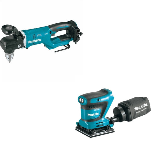 Makita XAD05Z 18V LXT 1/2" Right Angle Drill, Tool Only W/ XOB02Z 1/4 Sheet Finishing Sander