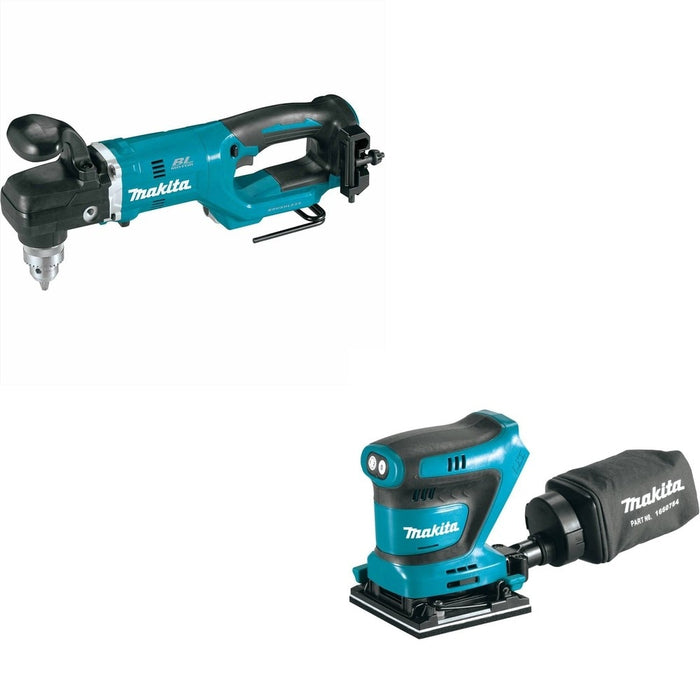 Makita XAD05Z 18V LXT 1/2" Right Angle Drill, Tool Only W/ XOB02Z 1/4 Sheet Finishing Sander