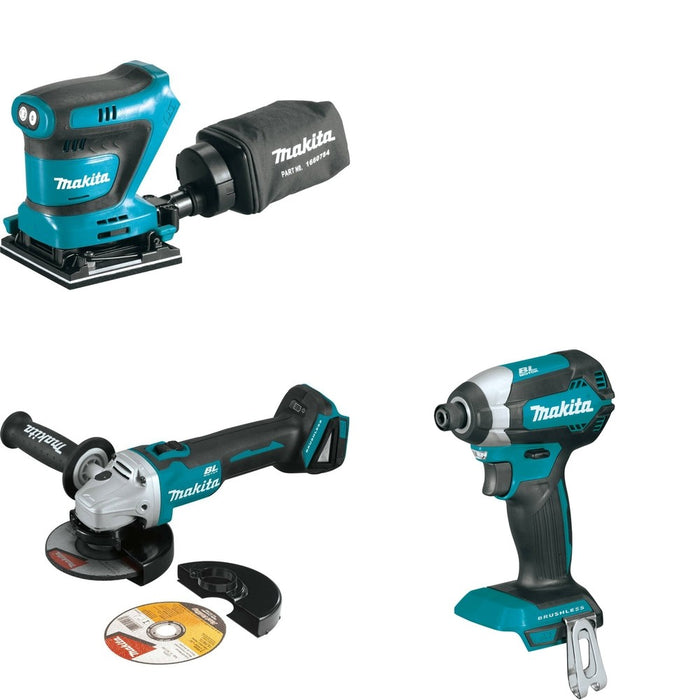 Makita XAG09Z Angle Grinder W/ XOB02Z Finishing Sander and FREE XDT13Z Impact Driver