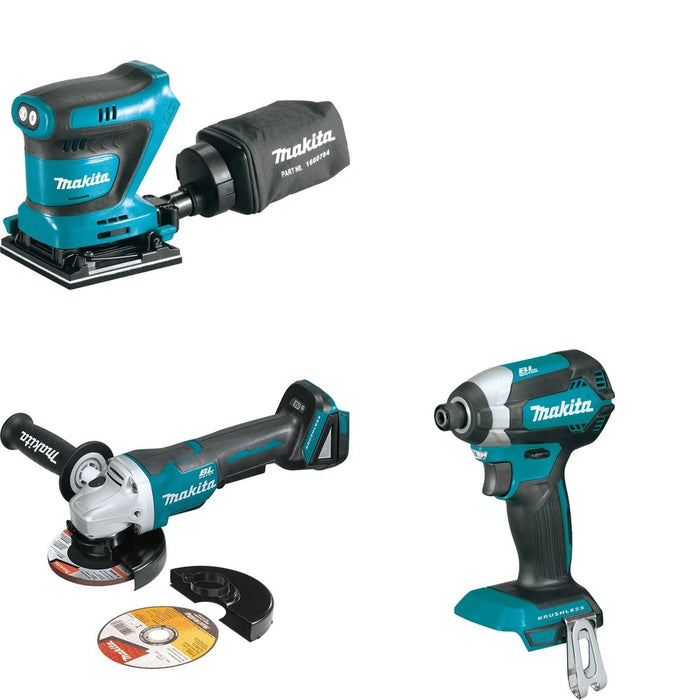 Makita XAG11Z Angle Grinder W/ XOB02Z Finishing Sander and FREE XDT13Z Impact Driver