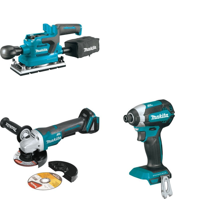 Makita XAG11Z Angle Grinder W/ XOB03Z Finishing Sander and FREE XDT13Z Impact Driver