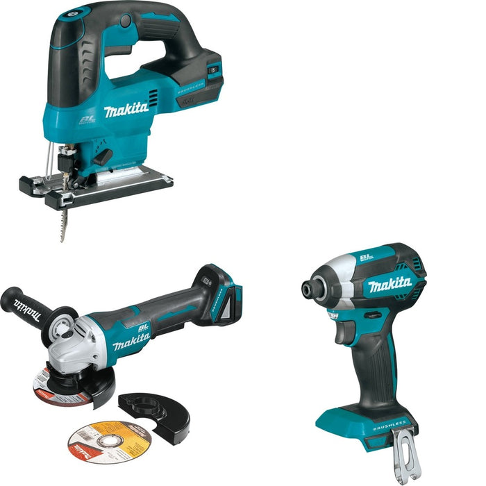 Makita XAG11Z Angle Grinder W/ XVJ04Z Jig Saw and FREE XDT13Z Impact Driver