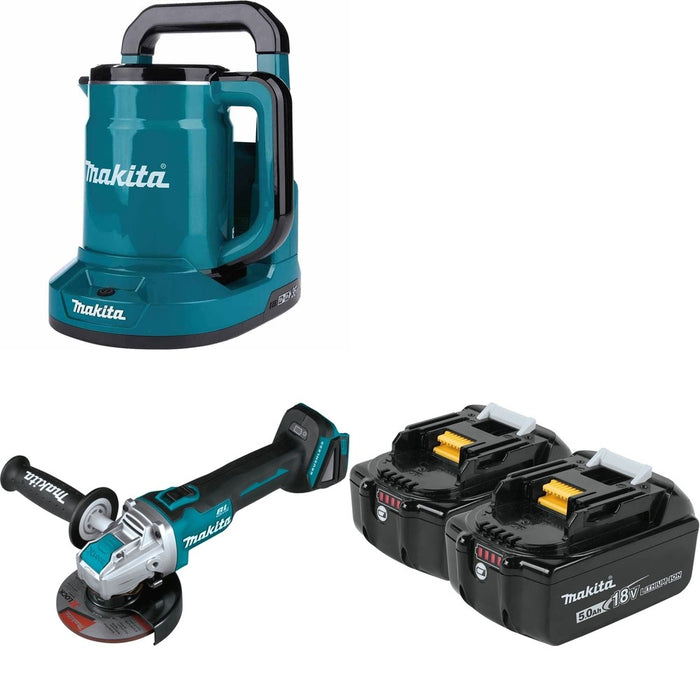 Makita XAG25Z 4-1/2" W/ XTK01Z 36V (18V X2) LXT Hot Water Kettle and BL1850B-2 5.0Ah Battery, 2