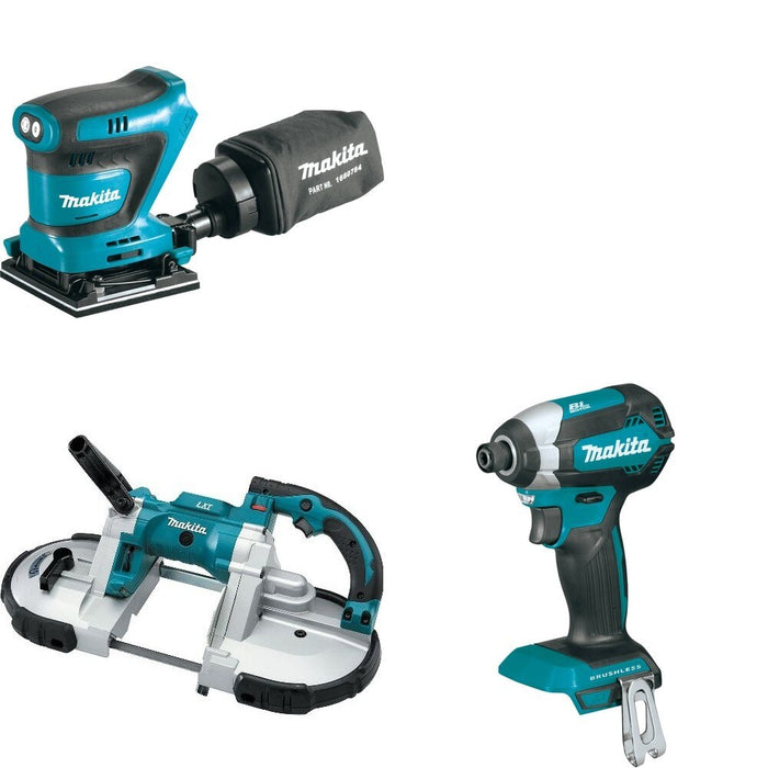 Makita XBP02Z Portable Band Saw W/ XOB02Z Finishing Sander and FREE XDT13Z Impact Driver