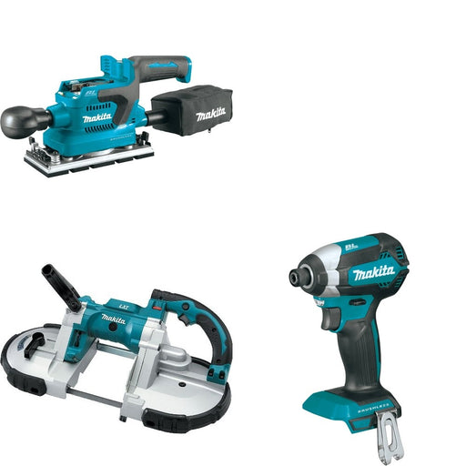 Makita XBP02Z Portable Band Saw W/ XOB03Z Finishing Sander and FREE XDT13Z Impact Driver