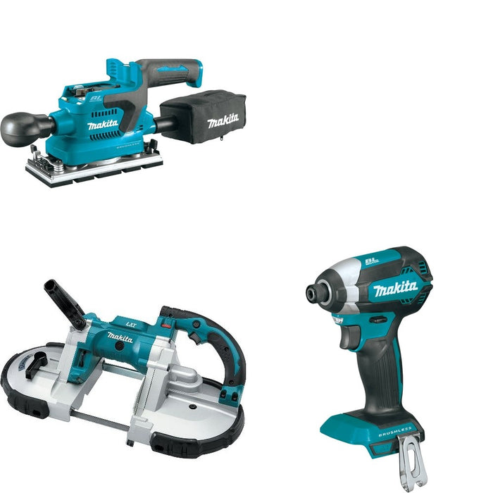 Makita XBP02Z Portable Band Saw W/ XOB03Z Finishing Sander and FREE XDT13Z Impact Driver