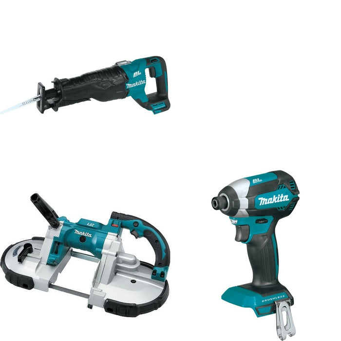 Makita XBP02Z Portable Band Saw W/ XRJ05Z Recipro Saw and FREE XDT13Z Impact Driver