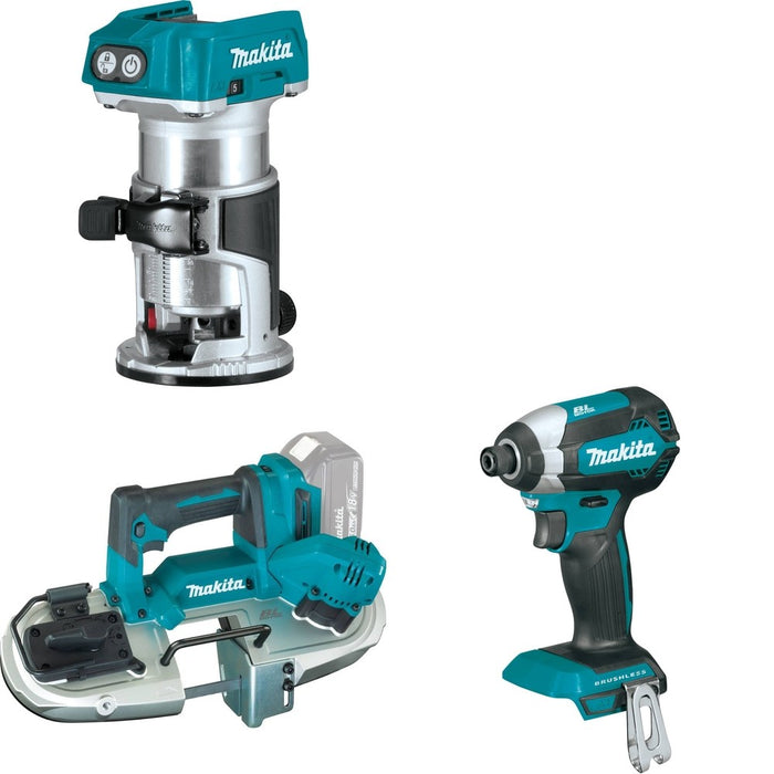 Makita XBP04Z Compact Band Saw W/ XTR01Z Compact Router and FREE XDT13Z Impact Driver