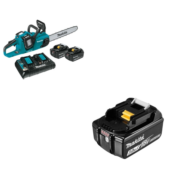 Makita XCU04PT1 16" Chain Saw Kit with 4 Batteries W/ BL1830B 18V LXT Lithium-Ion 3.0Ah Battery