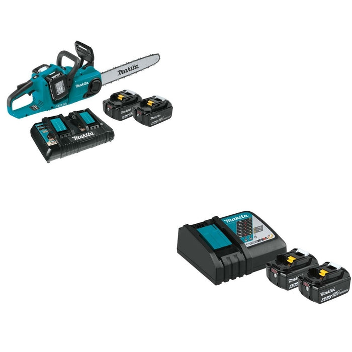 Makita XCU04PT1 16" Chain Saw W/ BL1840BDC2X Battery and Rapid Optimum Charger Starter Pack