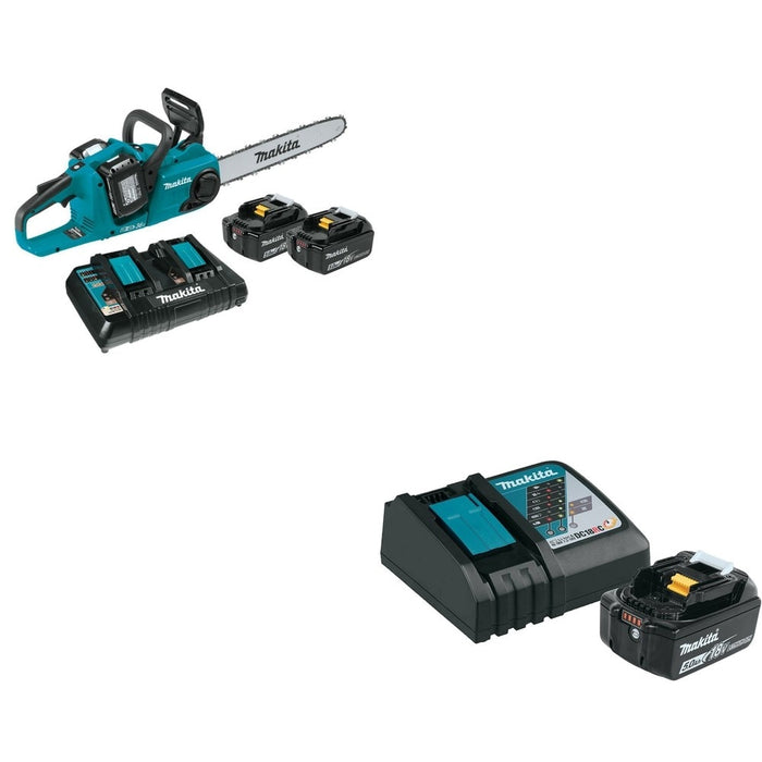 Makita XCU04PT1 16" Chain Saw W/ BL1850BDC1 18V LXT Li-Ion Battery and Charger Starter Pack
