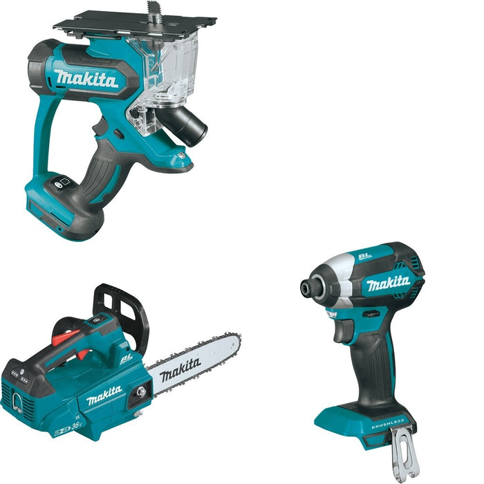 Makita XCU08Z Top Handle Chain Saw W/ XDS01Z Cut-Out Saw and FREE XDT13Z Impact Driver