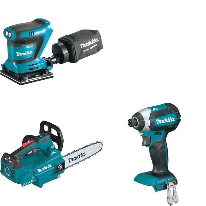 Makita XCU08Z Top Handle Chain Saw W/ XOB02Z Finishing Sander and FREE XDT13Z Impact Driver