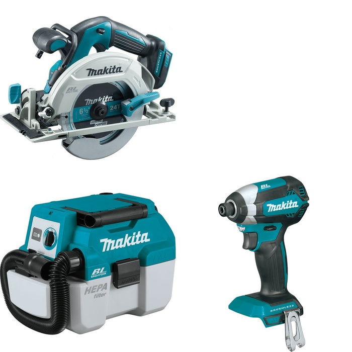 Makita XCV11Z Wet/Dry Vacuum W/ XSH03Z Circular Saw and FREE XDT13Z Impact Driver