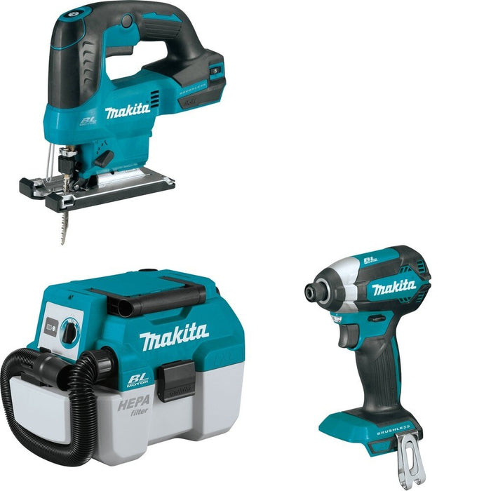 Makita XCV11Z Wet/Dry Vacuum W/ XVJ04Z Jig Saw and FREE XDT13Z Impact Driver