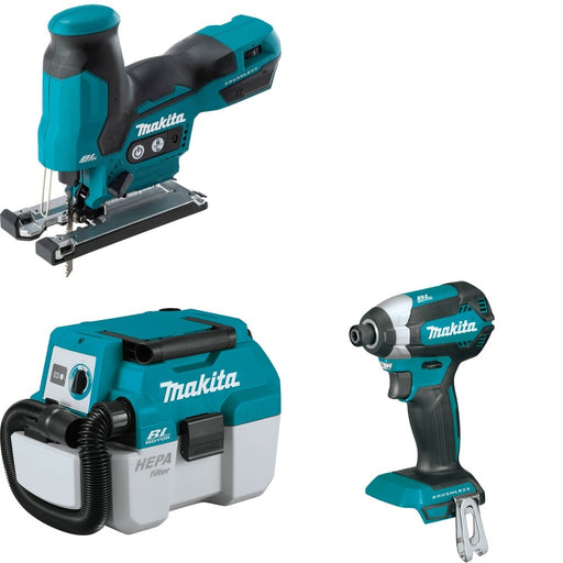 Makita XCV11Z Wet/Dry Vacuum W/ XVJ05Z Jig Saw and FREE XDT13Z Impact Driver