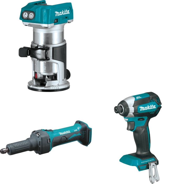 Makita XDG01Z Die Grinder W/ XTR01Z Compact Router and FREE XDT13Z Impact Driver