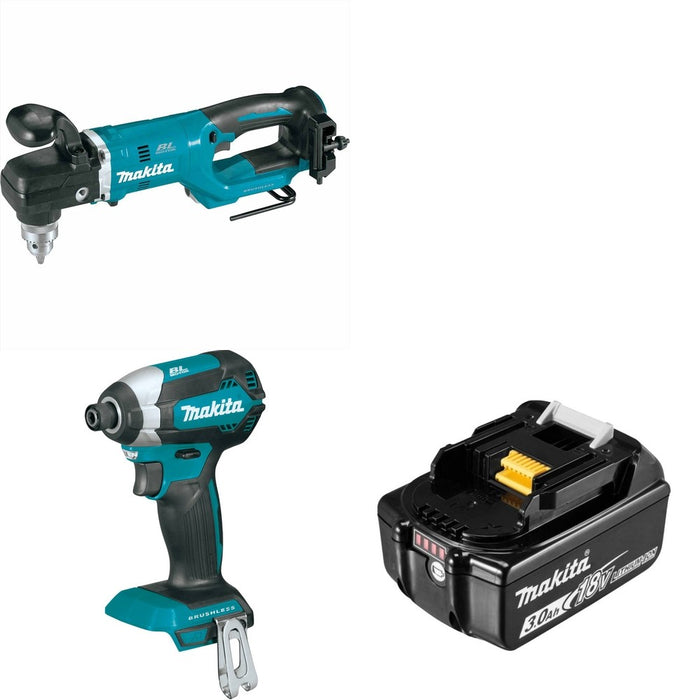 Makita XDT13Z Impact Driver W/ XAD05Z 18V LXT 1/2" Right Angle Drill and BL1830B 3.0Ah Battery