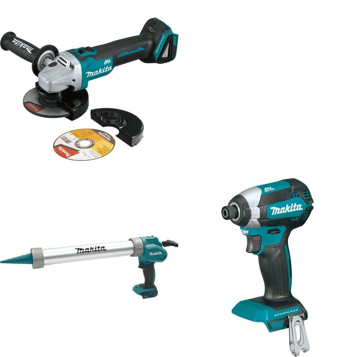 Makita XGC01ZB Caulk and Adhesive Gun W/ XAG09Z Angle Grinder and FREE XDT13Z Impact Driver