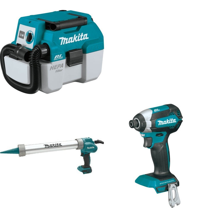 Makita XGC01ZB Caulk and Adhesive Gun W/ XCV11Z Wet/Dry Vacuum and FREE XDT13Z Impact Driver
