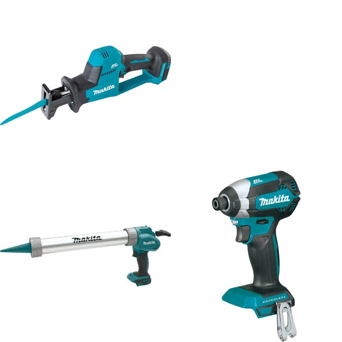 Makita XGC01ZB Caulk and Adhesive Gun W/ XRJ08Z Recipro Saw and FREE XDT13Z Impact Driver