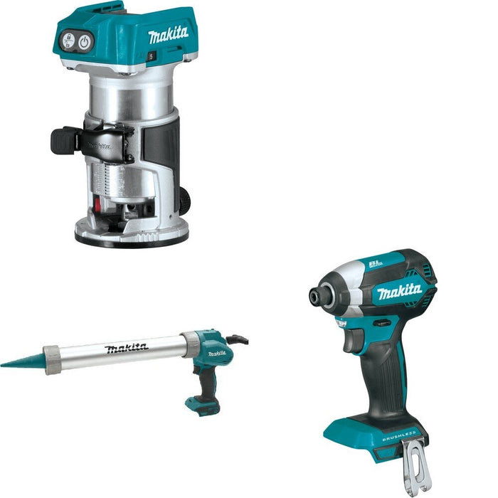 Makita XGC01ZB Caulk and Adhesive Gun W/ XTR01Z Compact Router and FREE XDT13Z Impact Driver