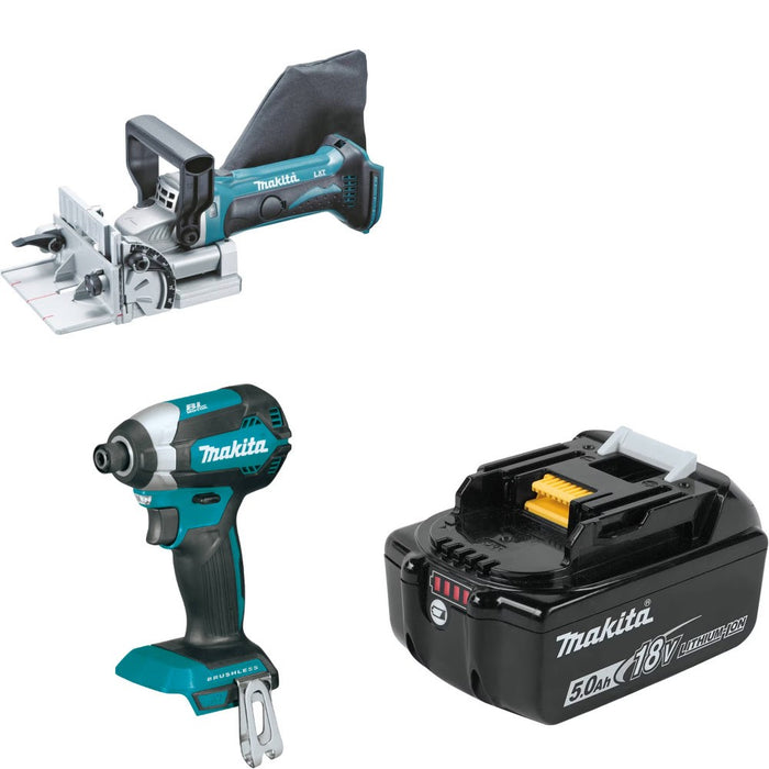 Makita XJP03Z Plate Joiner Kit W/ Impact Driver and FREE 5.0Ah Battery