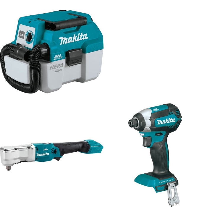 Makita XLT04Z Angle Impact Wrench W/ XCV11Z Wet/Dry Vacuum and FREE XDT13Z Impact Driver
