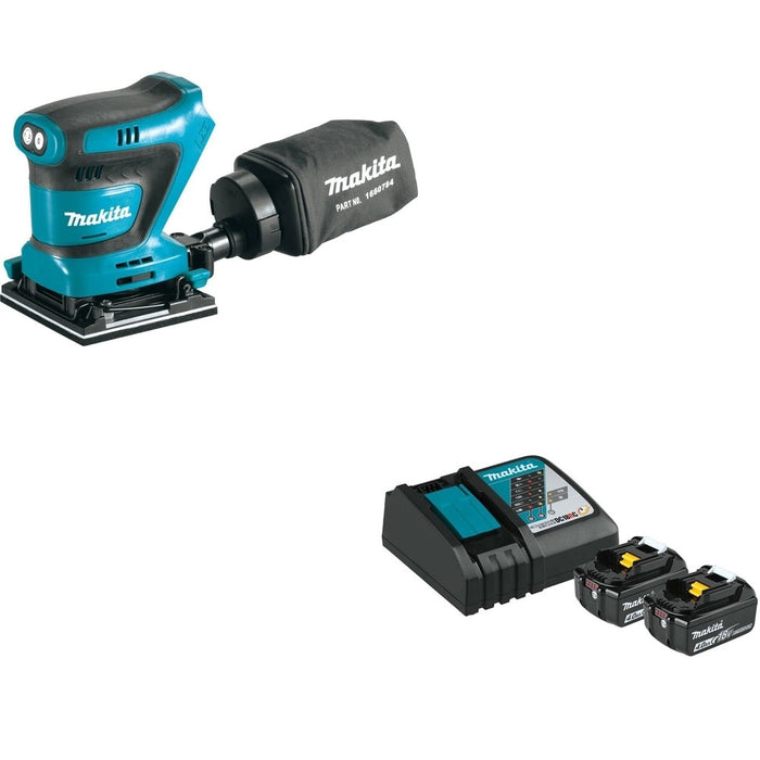 Makita XOB02Z 1/4 Sheet Finishing W/ BL1840BDC2X Battery and Rapid Optimum Charger Starter Pack