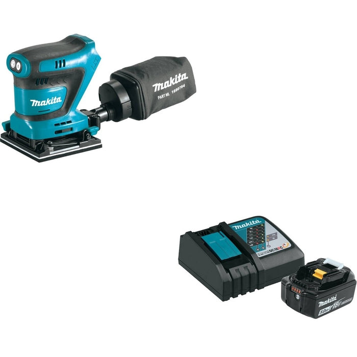 Makita XOB02Z 1/4 Sheet Finishing W/ BL1850BDC1 18V LXT Li-Ion Battery and Charger Starter Pack