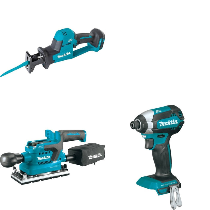 Makita XOB03Z Finishing Sander W/ XRJ08Z Recipro Saw and FREE XDT13Z Impact Driver