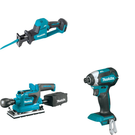 Makita XOB03Z Finishing Sander W/ XRJ08Z Recipro Saw and FREE XDT13Z Impact Driver